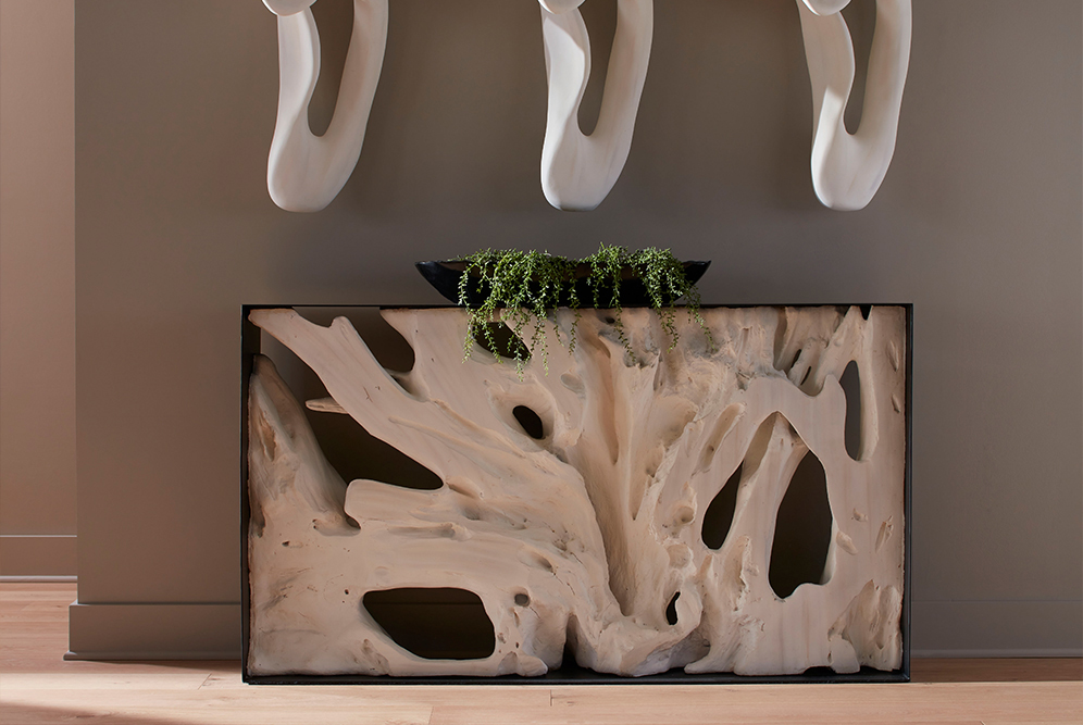 Cast Root Framed Console Table, Faux Bleached